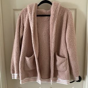 Pale Pink Oversized Hooded Teddy Cardigan Jacket Sweater Ultra Soft Cotton Blend